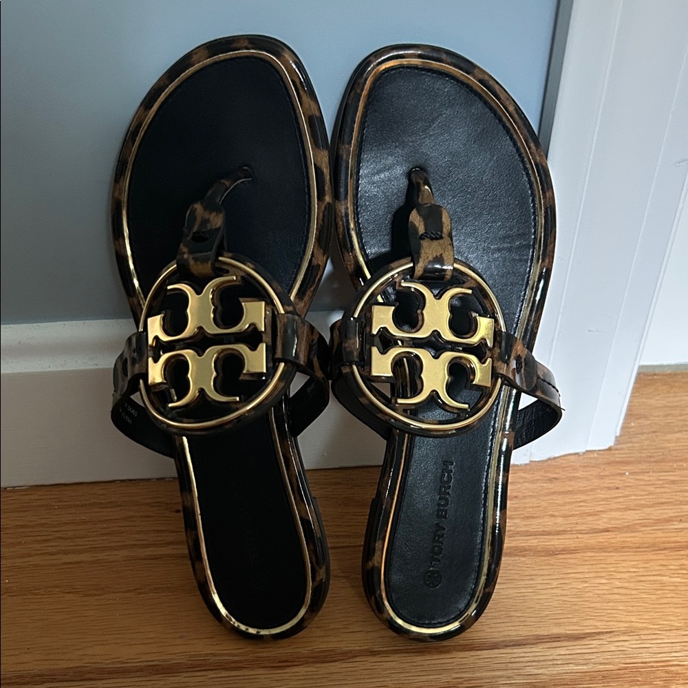 Tory Burch Leopard Print and Gold Sandals